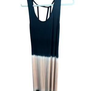 Mono B Maxi Dress Medium Navy Blush Pink Tie Dye Color‎ Block Racerback Boho